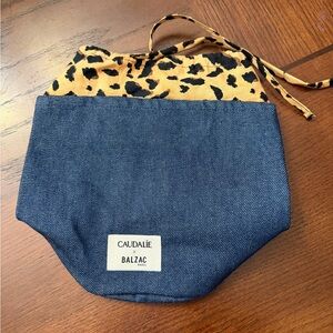 Caudalie Leopard Print and Denim Pouch